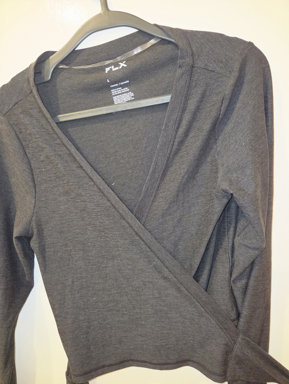 Women's Charcoal Gray Wrap-Front Long Sleeve Top